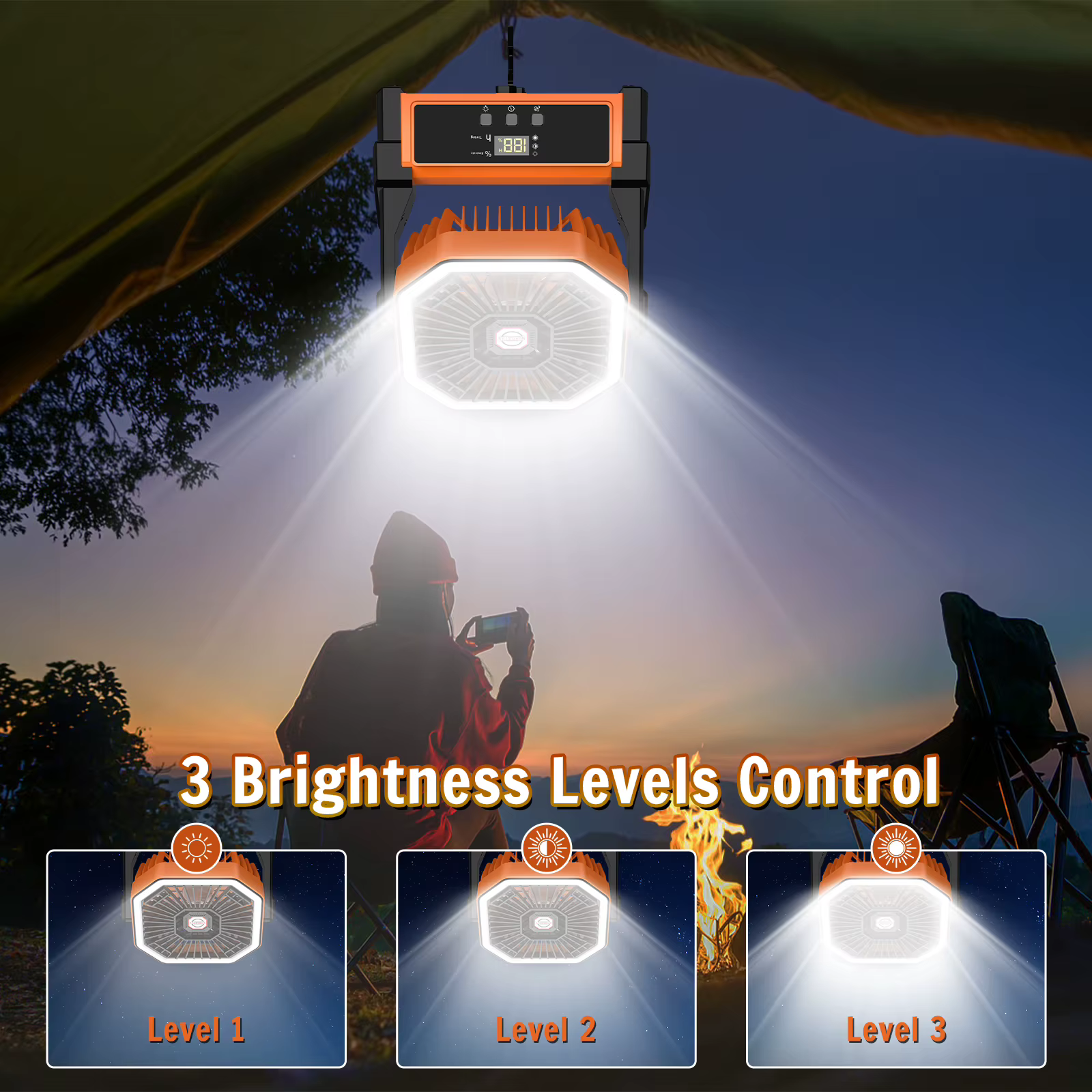 Portable Rechargeable Camping Fan Battery Operated Hanging Tent