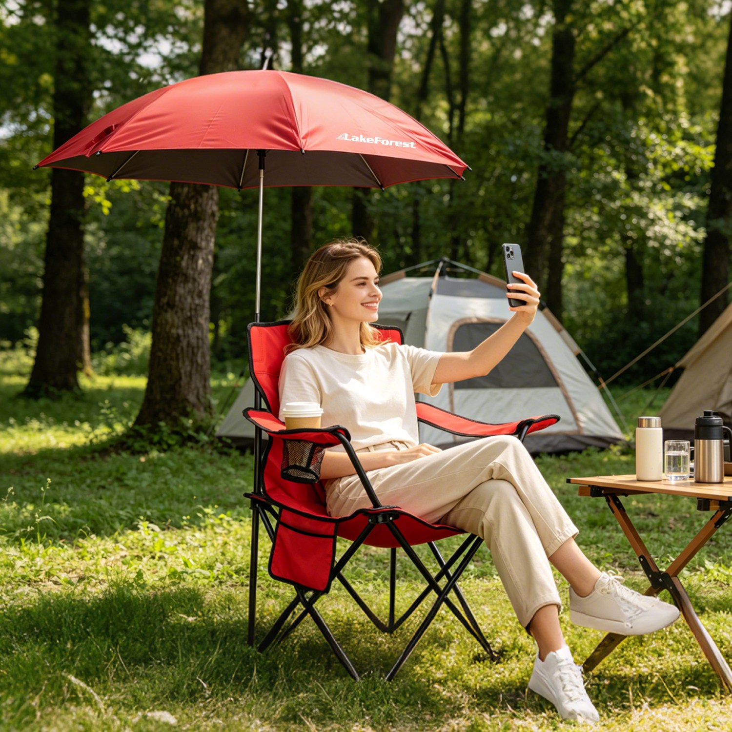 Folding Camping Chair with Detachable Umbrella and Cup Holder