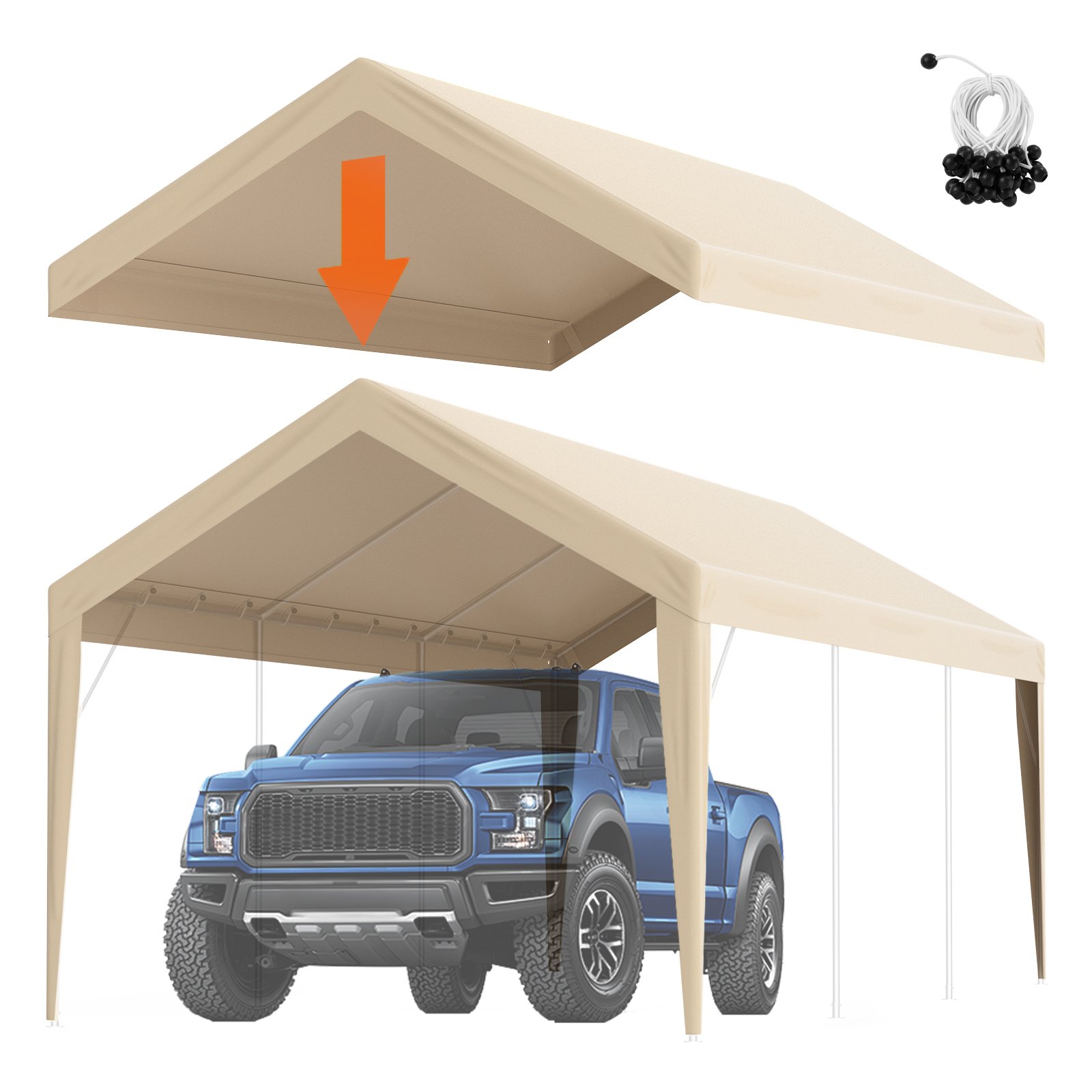 Carport Replacement Canopy Cover 10 x 20 Ft - Beige
