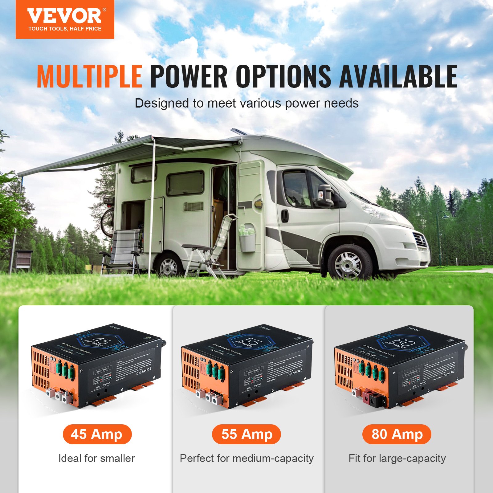 Power Converter & Battery Charger, 80 amp, 110 V to 12 V