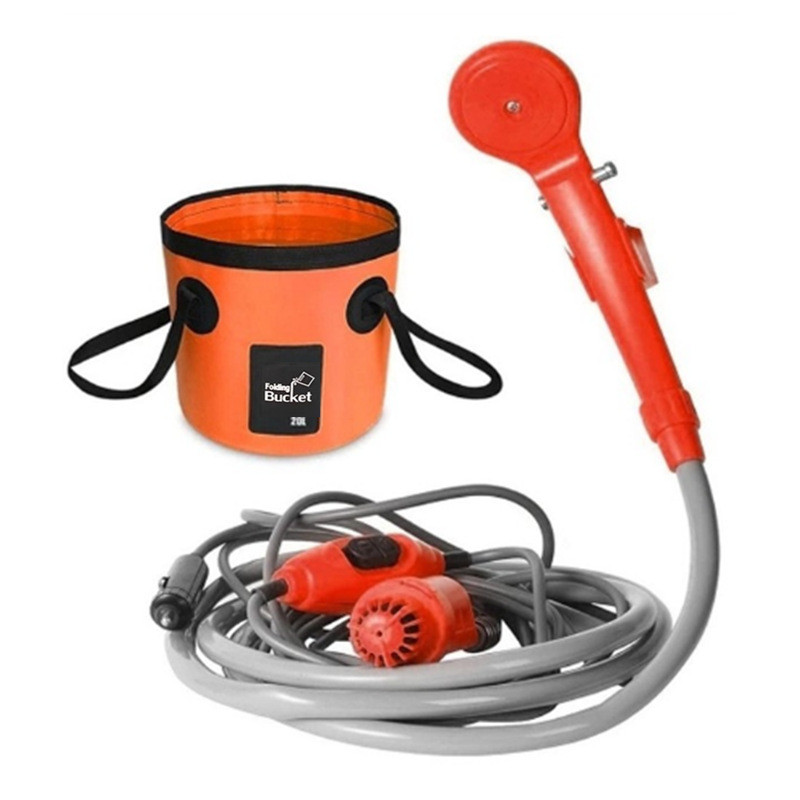 12V Portable Outdoor Shower Head with Folding Bucket