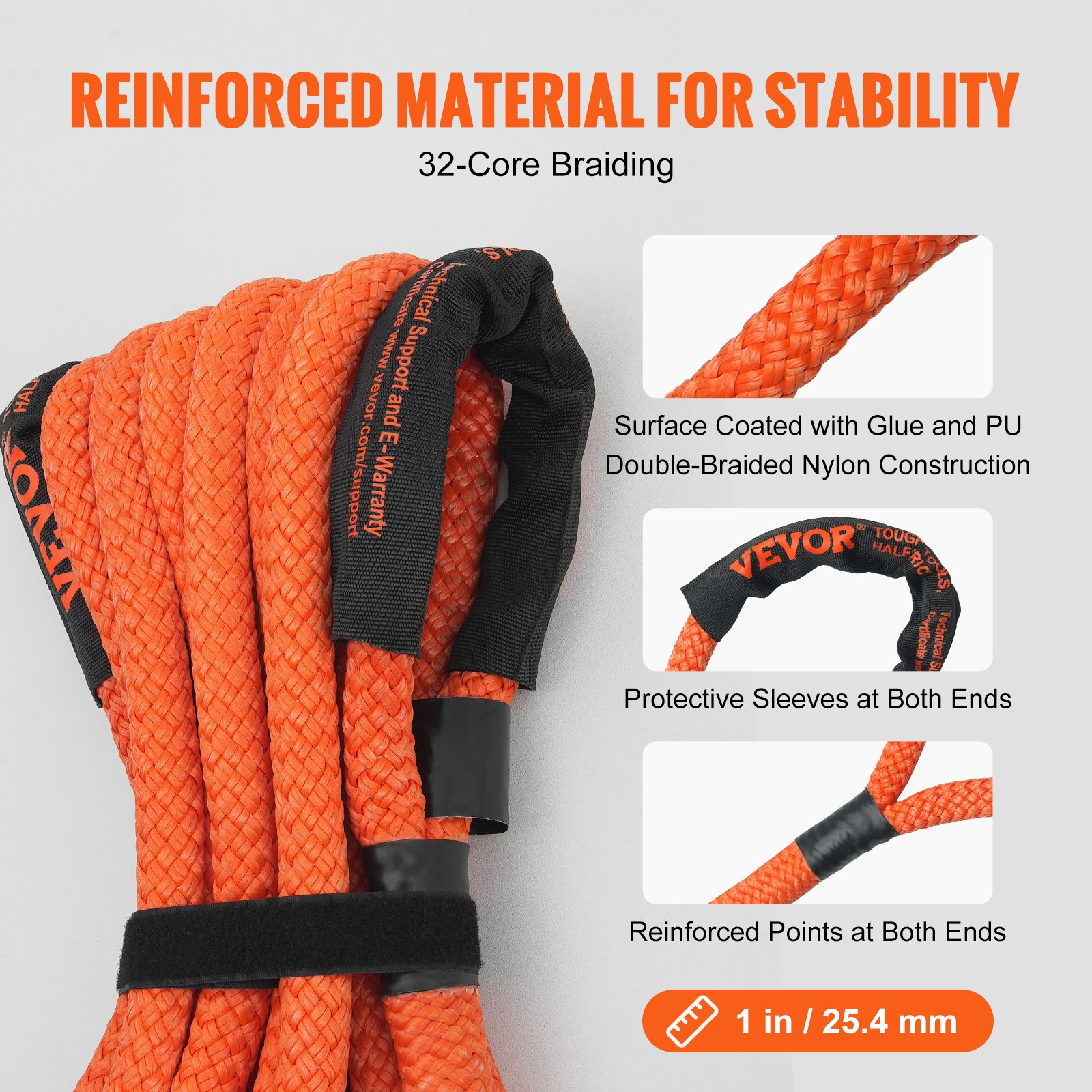 1 x 30' Kinetic Recovery Tow Rope 38,000 Lbs, Heavy-duty Off