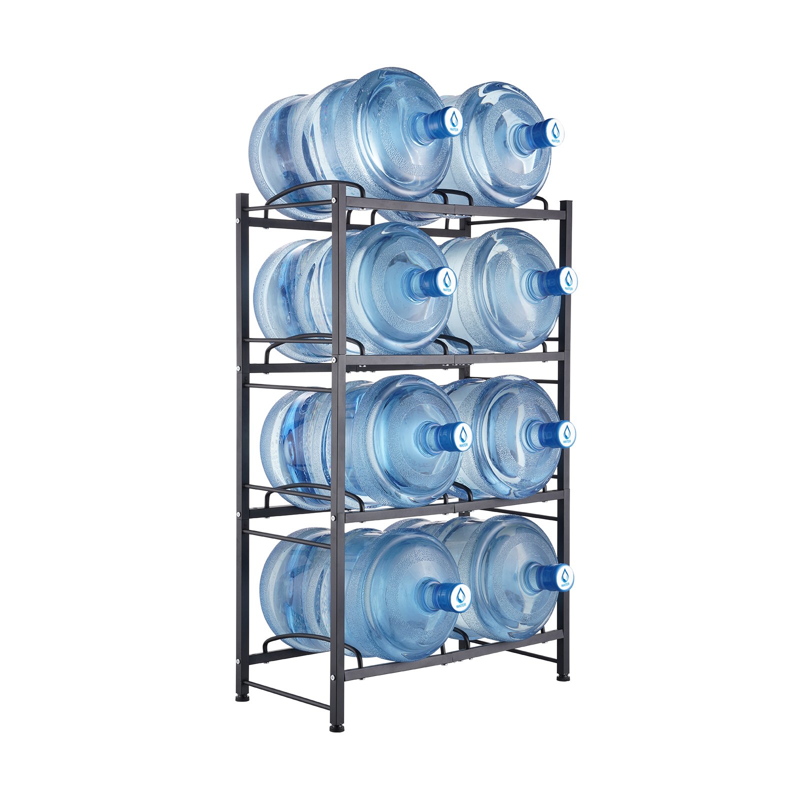 Water Jug Storage Rack – Four Tiers, Eight Bottles, Black