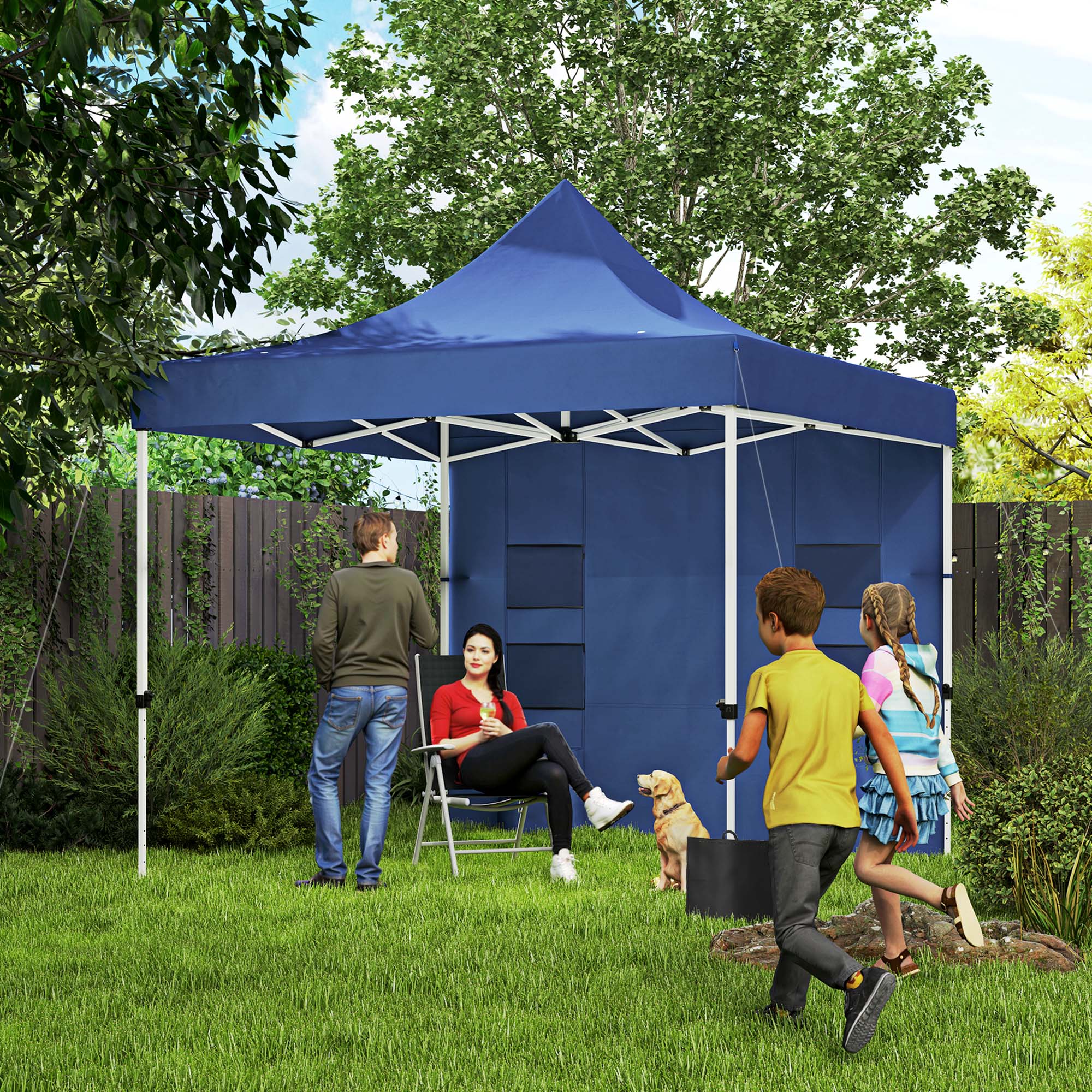Pop-Up Canopy Tent with Sidewall & Pockets - Dark Blue