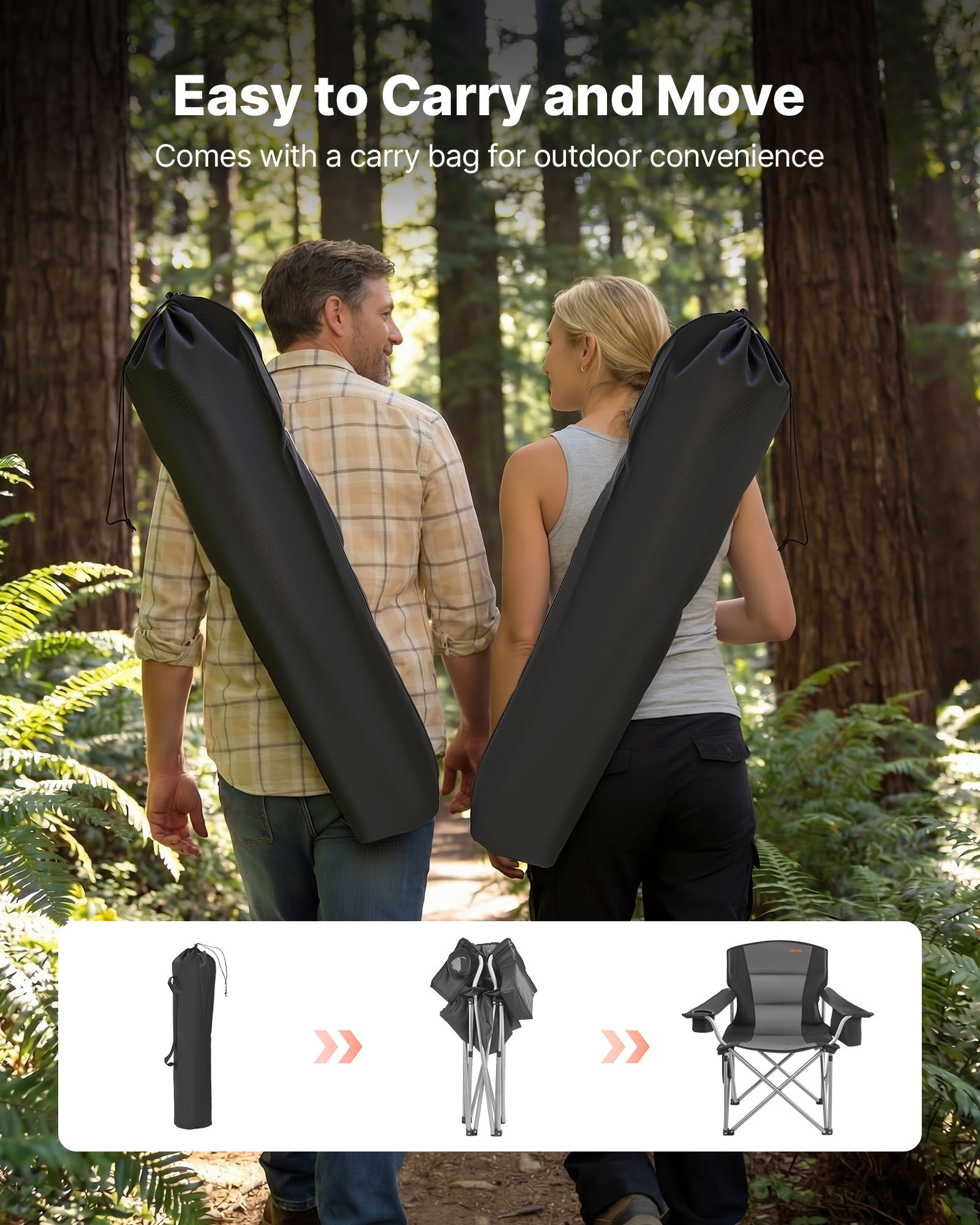 Camping Chairs with Padded Armrests and Cooler Bags, 2 Pack