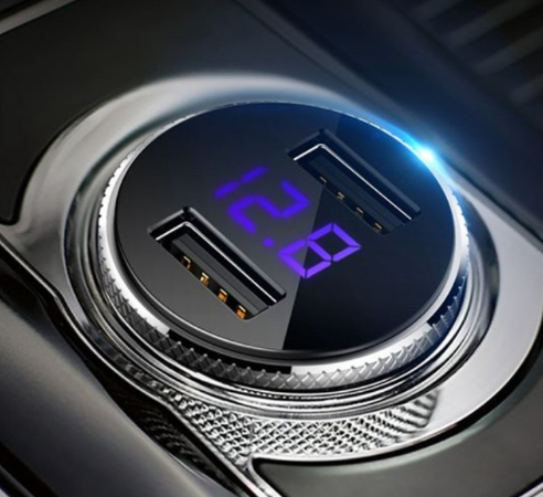 Car Charger with Two Ports and Digital Voltage Display