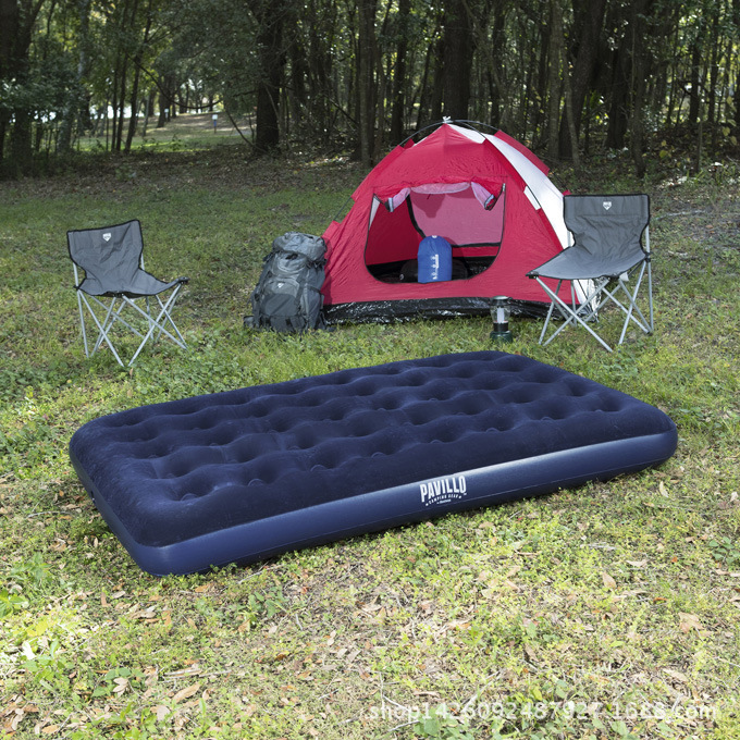 Double Flocked Inflatable Camping Air Mattress - Blue