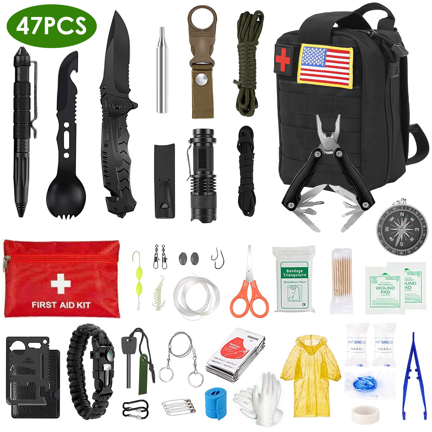 47pcs Emergency Survival Kit Edc Gear Equipment Tool First Aid