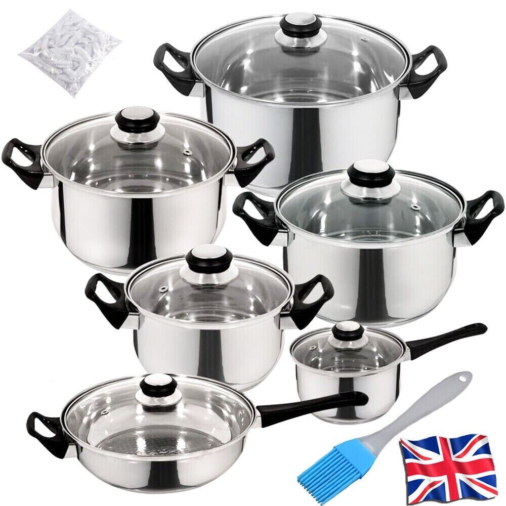 Stainless Steel Cookware Set with Glass Lids - 12 Piece