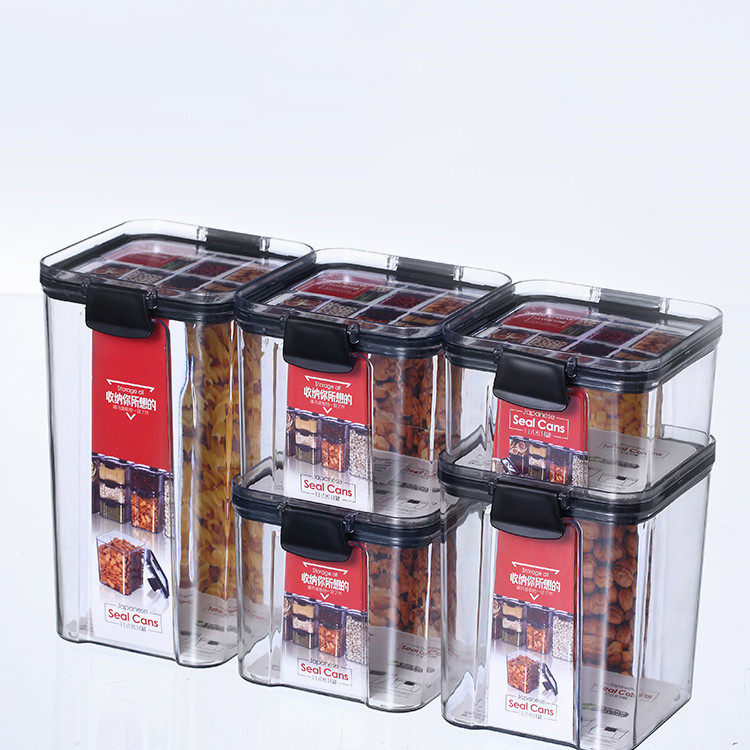 Plastic Transparent Kitchen Square Sealed Jar Household Grain