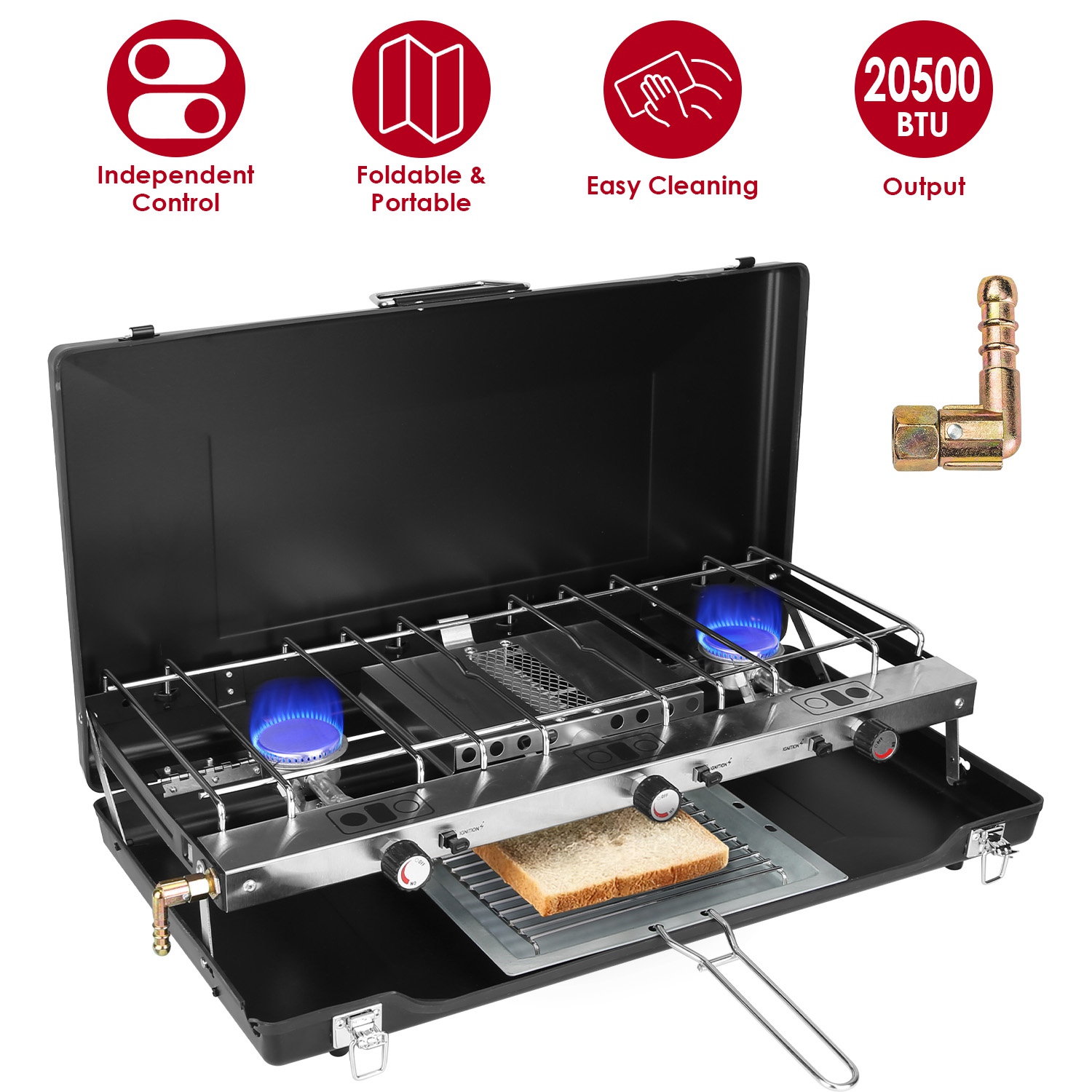 3 Burner Camping Stove 20000 Btu Portable Foldable Propane with