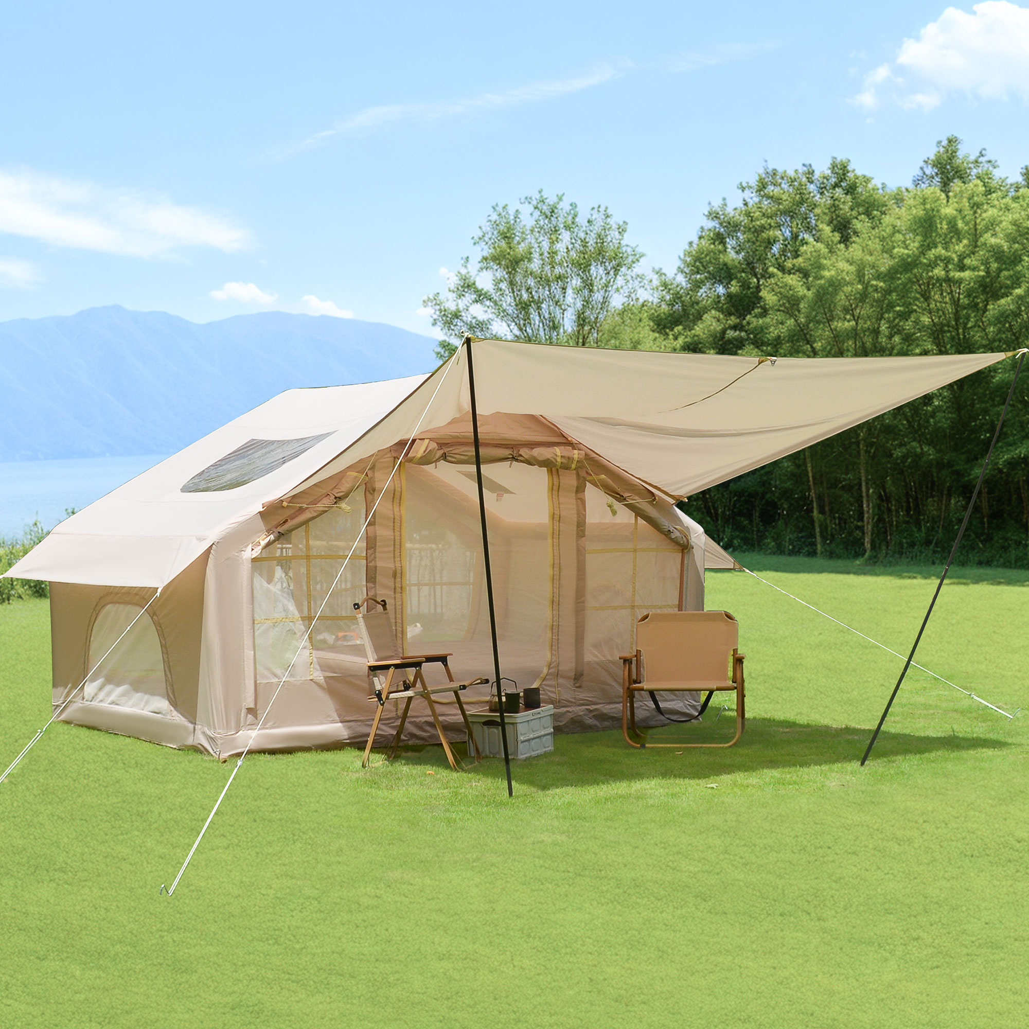 6.3M Inflatable Camping Tent with Canopy 4 Season Waterproof