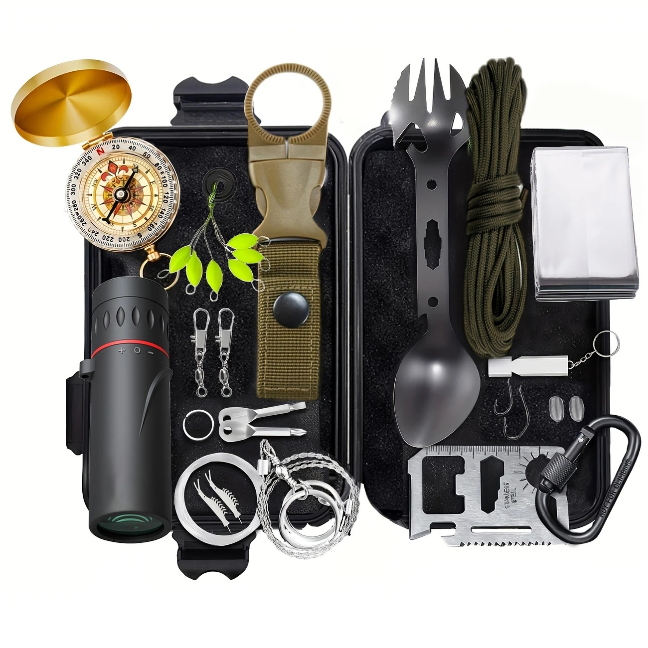 Outdoor Camping Gear Set Includes a Sleeping Bag Whistle Compass